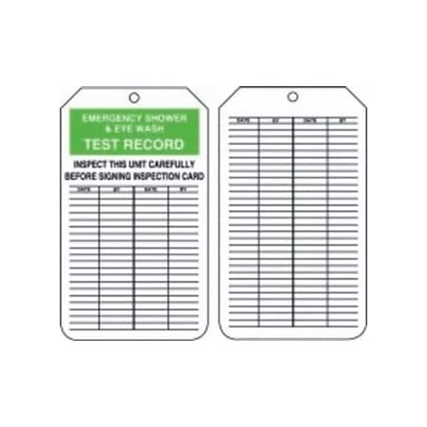 Accuform Safety Tags, EMERGENCY SHOWER AND EYE WASH TEST RECORD, 8.5inx 3.875in, RP-Plastic, 25PK MGT313PTP - main